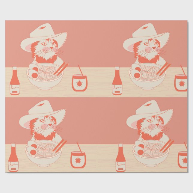 Cowboy Katt äter Ramen Presentpapper (Platt)
