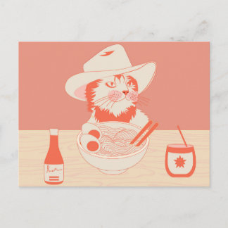 Cowboy Katt äter Ramen Vykort