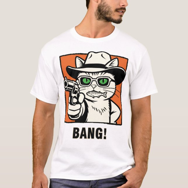 Cowboy Katt med Pistol T-Shirt (Framsida)