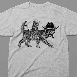 Cowboy Katt Ridande Råtta Western Linje T Shirt