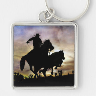 Cowboy Keychain Fyrkantig Silverfärgad Nyckelring