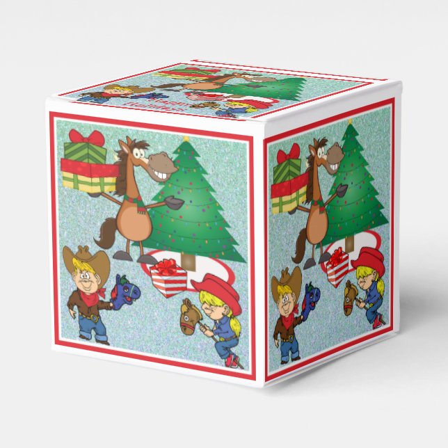 Cowboy Kids and Horse Tecknad Helgdag Gift Box Presentaskar (Framsidan Sidan)