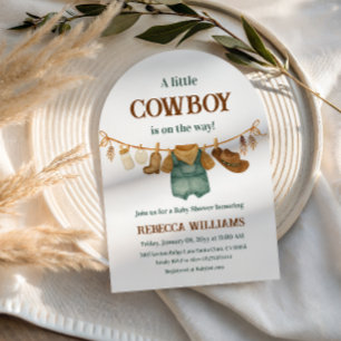Cowboy Ko Print Klädstreck Western Baby Shower Inbjudningar