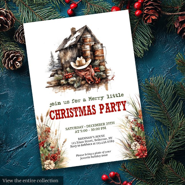 Cowboy land julfest tryckbar kort (Cowboy country Christmas party printable card

)