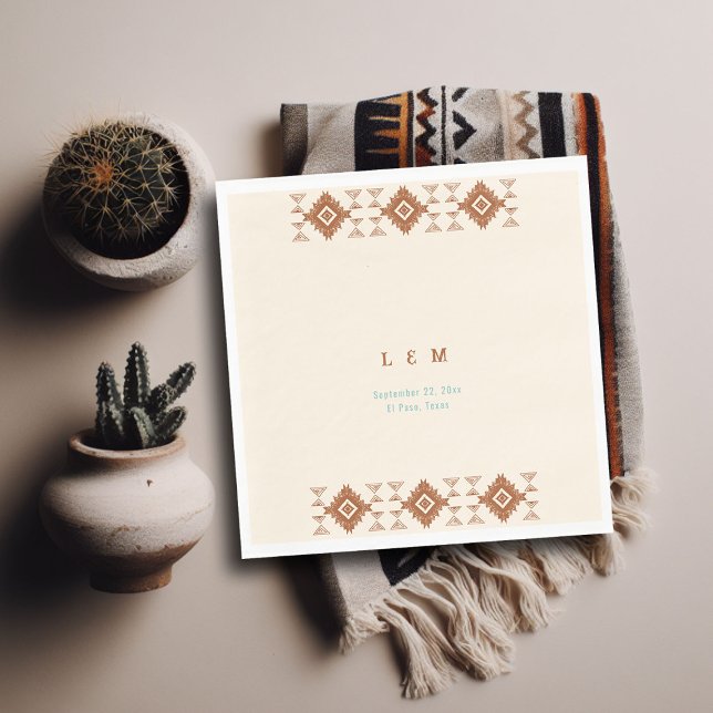 Cowboy Land Western Desert Terracotta Bröllop Pappersservett (cowboy country western desert wedding napkin aztec pattern terracotta teal)