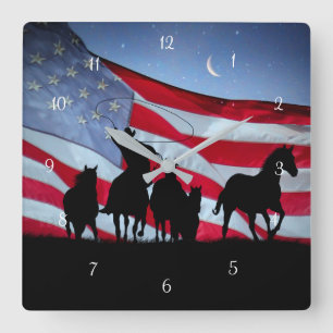 Cowboy Land Westerna Vild Horses Fyrkantig Klocka