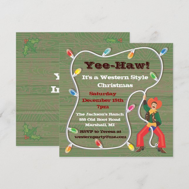 Cowboy Lasso-julfestinbjudan Inbjudningar (Fram/baksida)