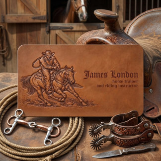 Cowboy Leather Rustic Horse Trainer Business Card Visitkort