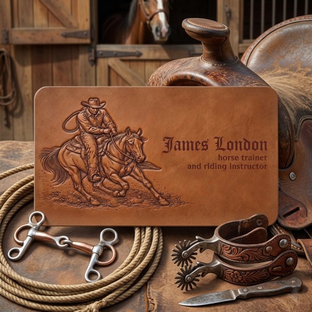 Cowboy Leather Rustic Horse Trainer Business Card Visitkort (Skapare uppladdad)