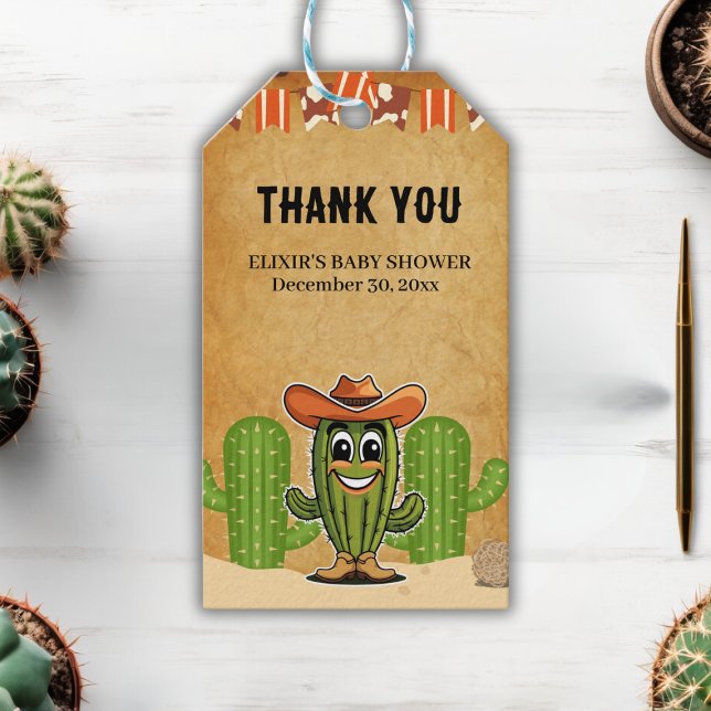 Cowboy Little Cactie Cactus Baby Shower Presentetikett (Skapare uppladdad)