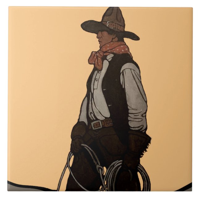 Cowboy Magazine Cover av NC Wyeth Kakelplatta (Framsidan)