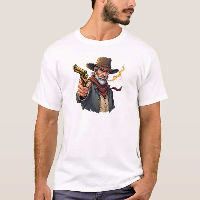 Cowboy med en Gun T-Shirt (Framsida)