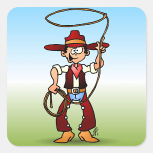 Cowboy med en lasso fyrkantigt klistermärke