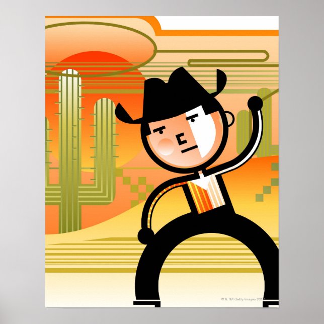 Cowboy med lasso och cactus poster (Framsidan)