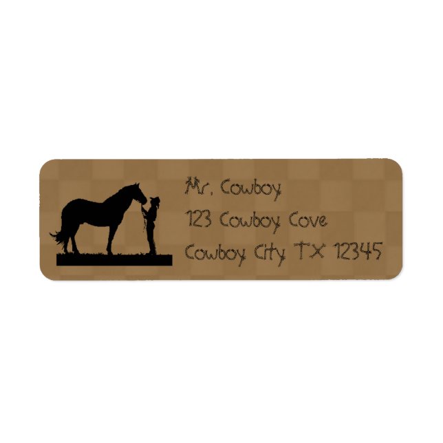 Cowboy med sina Horse Returetiketter Returadress Etikett (Framsidan)