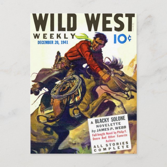 Cowboy med vilt bockande häst vykort (Framsida)