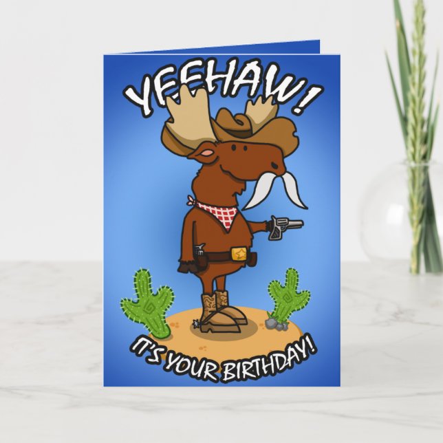 Cowboy Moose Birthday Card Kort (Framsida)