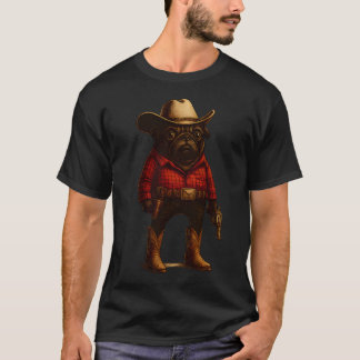 Cowboy Mops Hund Rolig Western Dräkt Röd Mops Cowb T Shirt