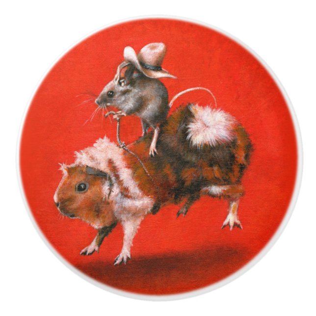 Cowboy Mouse Riding Guinea Gris Ceramic Knob Knopp (Framsidan)
