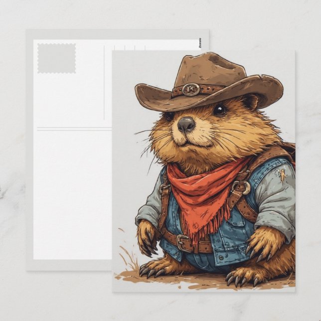 cowboy murmeldjur helg vykort (Fram/baksida)