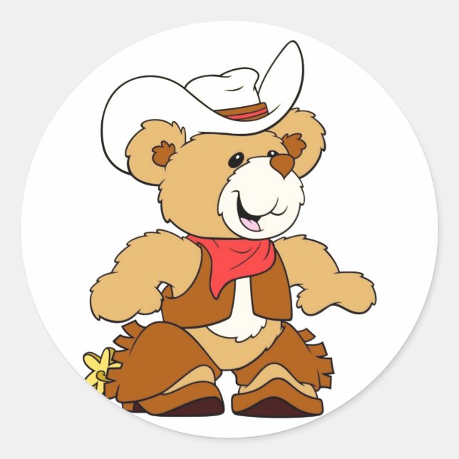 Cowboy Nalle Runt Klistermärke (Framsida)