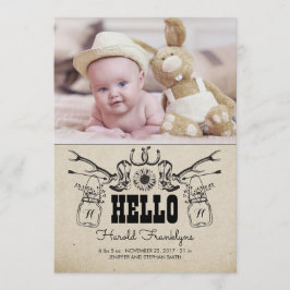 Cowboy Newborn Baby Photo Birth Notice Meddelande