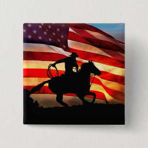 Cowboy och American Flagga Flair Button Knapp