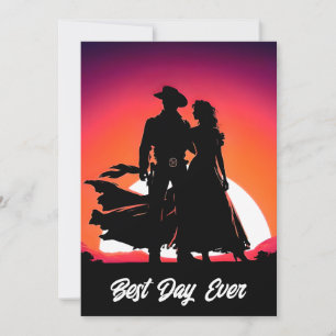 Cowboy och Cowgirl Best Day nånsin Black Bröllop Inbjudningar
