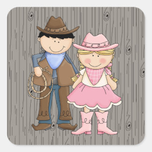 Cowboy och cowgirl fyrkantigt klistermärke