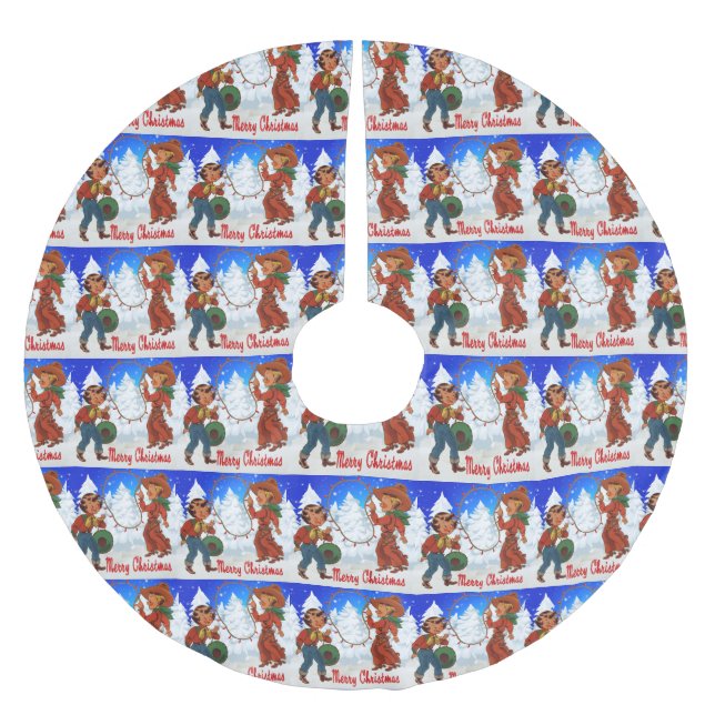 Cowboy och Cowgirl Kids Winter God jul Julgransmatta Borstad Polyester (Framsidan)