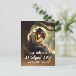 Cowboy och Cowgirl Kissing Save Date Vykort
