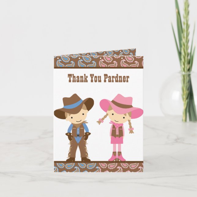 Cowboy och Cowgirl Note Cards Tack Kort (Framsida)