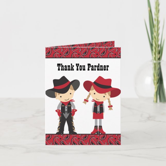 Cowboy och Cowgirl Note Cards Tack Kort (Framsida)