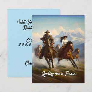 Cowboy och cowgirl på jakt efter en grupp inbjudningar
