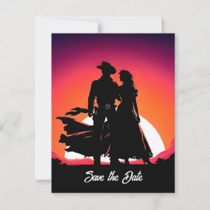 Cowboy och Cowgirl på Sunset Save Date Inbjudningar