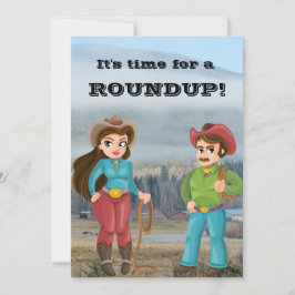Cowboy och cowgirl party roundup inbjudningar
