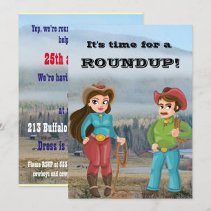 Cowboy och cowgirl party roundup inbjudningar