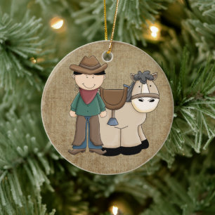 Cowboy och Hans Pony Julgransprydnad Keramik