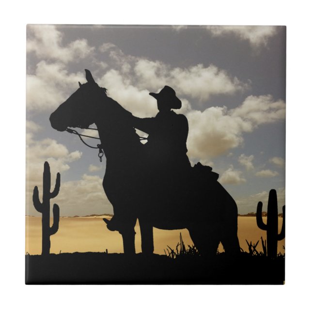 COWBOY OCH HÄST KAKELPLATTA (Framsidan)