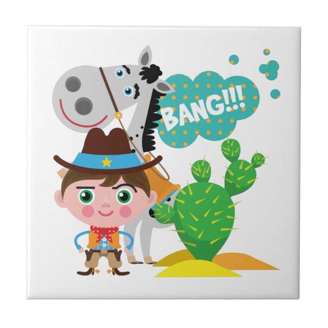 Cowboy och häst kakelplatta (Framsidan)