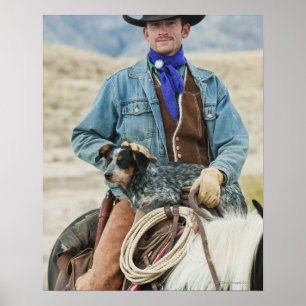 Cowboy och hund på häst poster