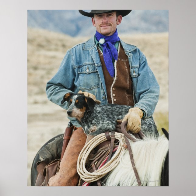 Cowboy och hund på häst poster (Framsidan)