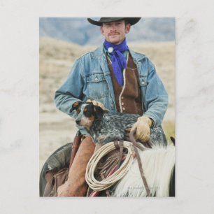 Cowboy och hund på häst vykort