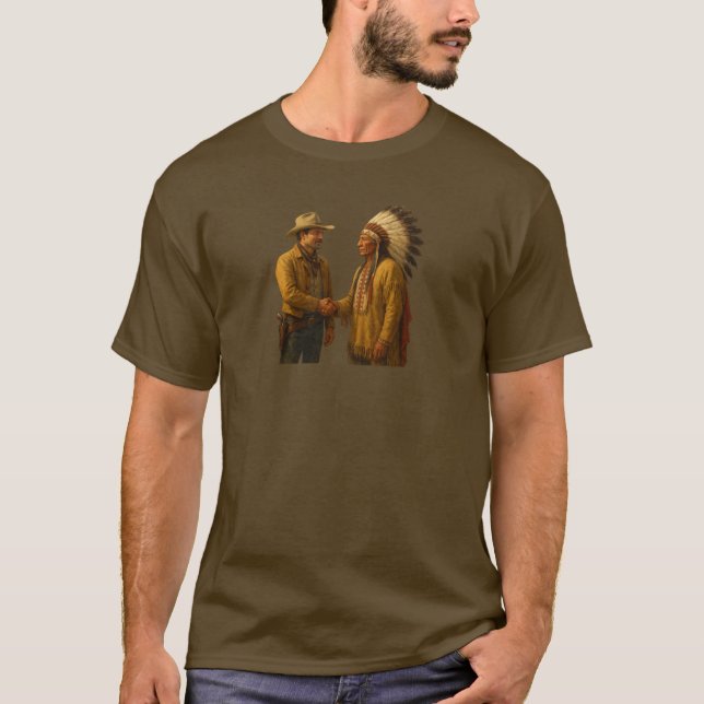 Cowboy och indisk handskakning - Vilda western Uni T Shirt (Framsida)
