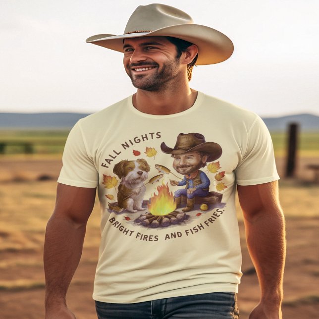Cowboy och ko-hund som kokar höstfisk t shirt (Skapare uppladdad)