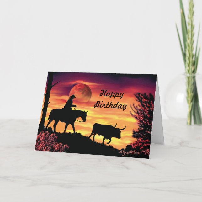 Cowboy och Longhorn Steer Card Kort (Framsida)