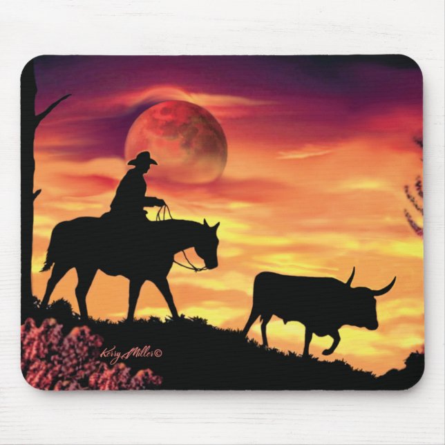 Cowboy och Longhorn Steer Musmatta (Framsidan)