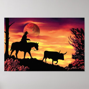 Cowboy och Longhorn Steer Poster