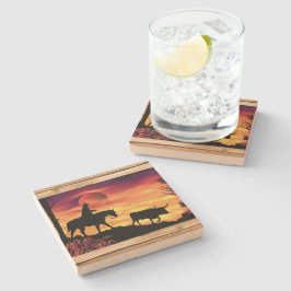 Cowboy och Longhorn Steer Stone Underlägg
