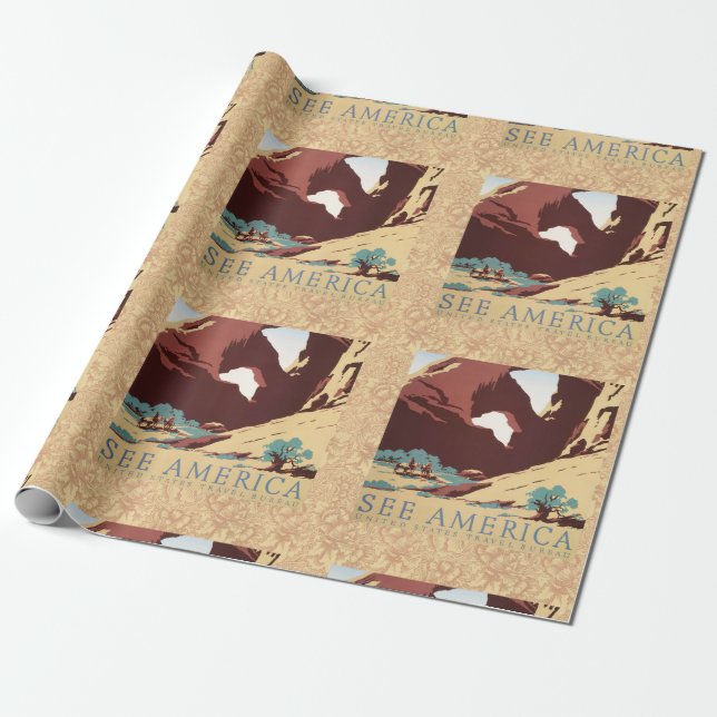 Cowboy Öken Vintage Western Hästar  Presentpapper (Utrullad)